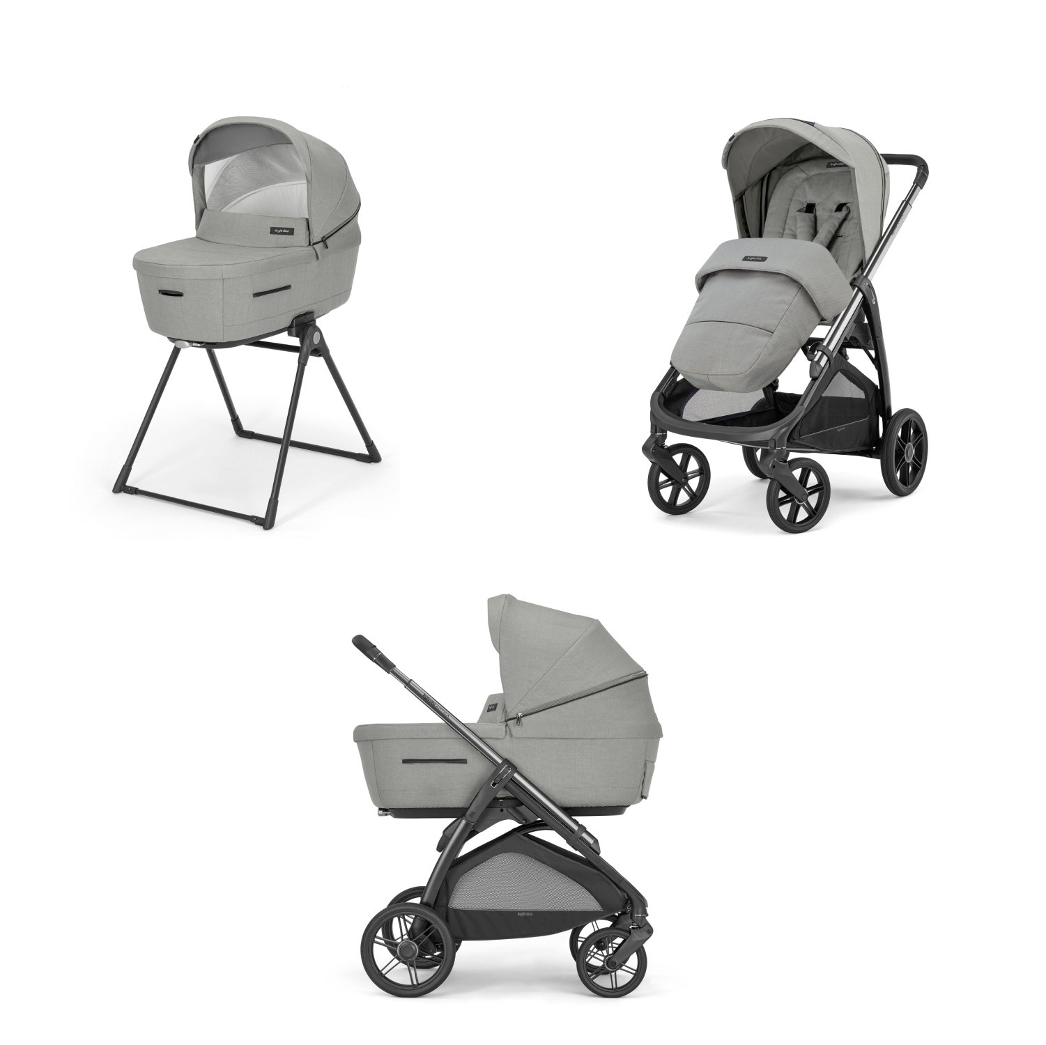 Aptica System Duo color Satin Grey, chasis color Litio Black de Inglesina